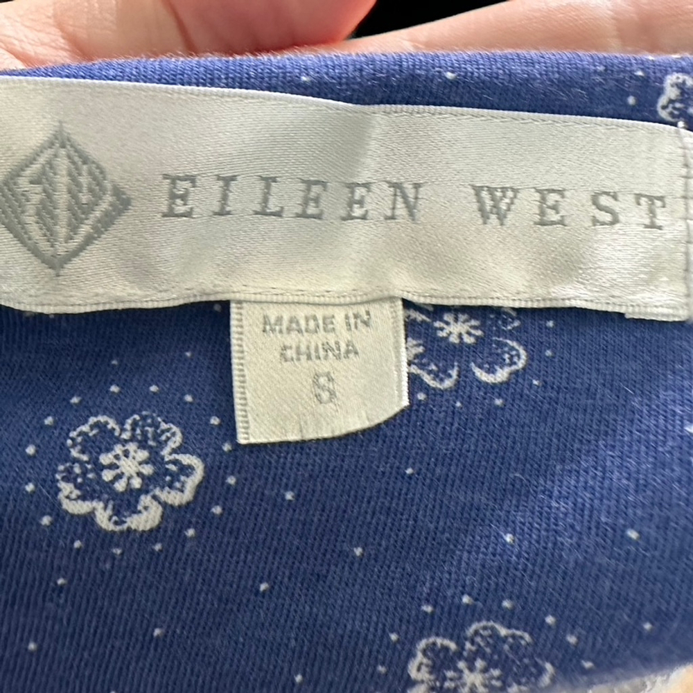 Eileen West V-Neck Henley Button Nightgown Blue Floral Knit Cotton Cottage Sz S - Picture 7 of 7